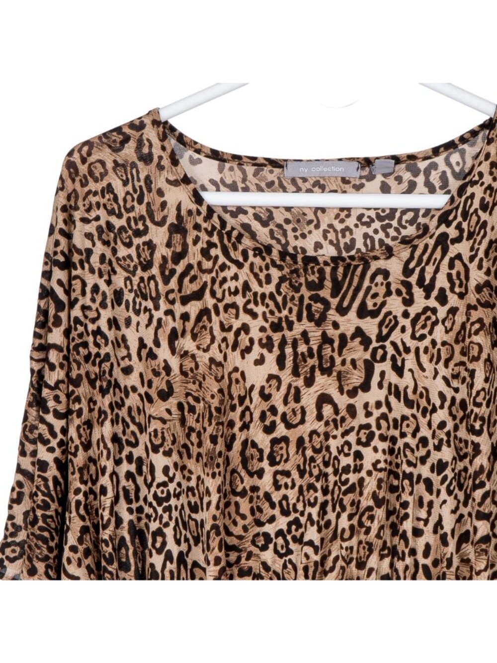 Leopard Print Oversize Blouse Shirt S Women Brown Flutter Sleeve Smocking Stitch - Picture 2 of 5